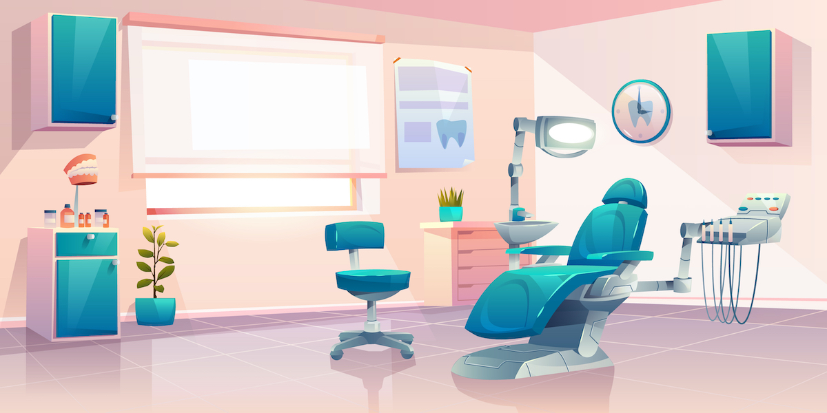 Vector graphic of a brand new dental office opened during COVID-19
