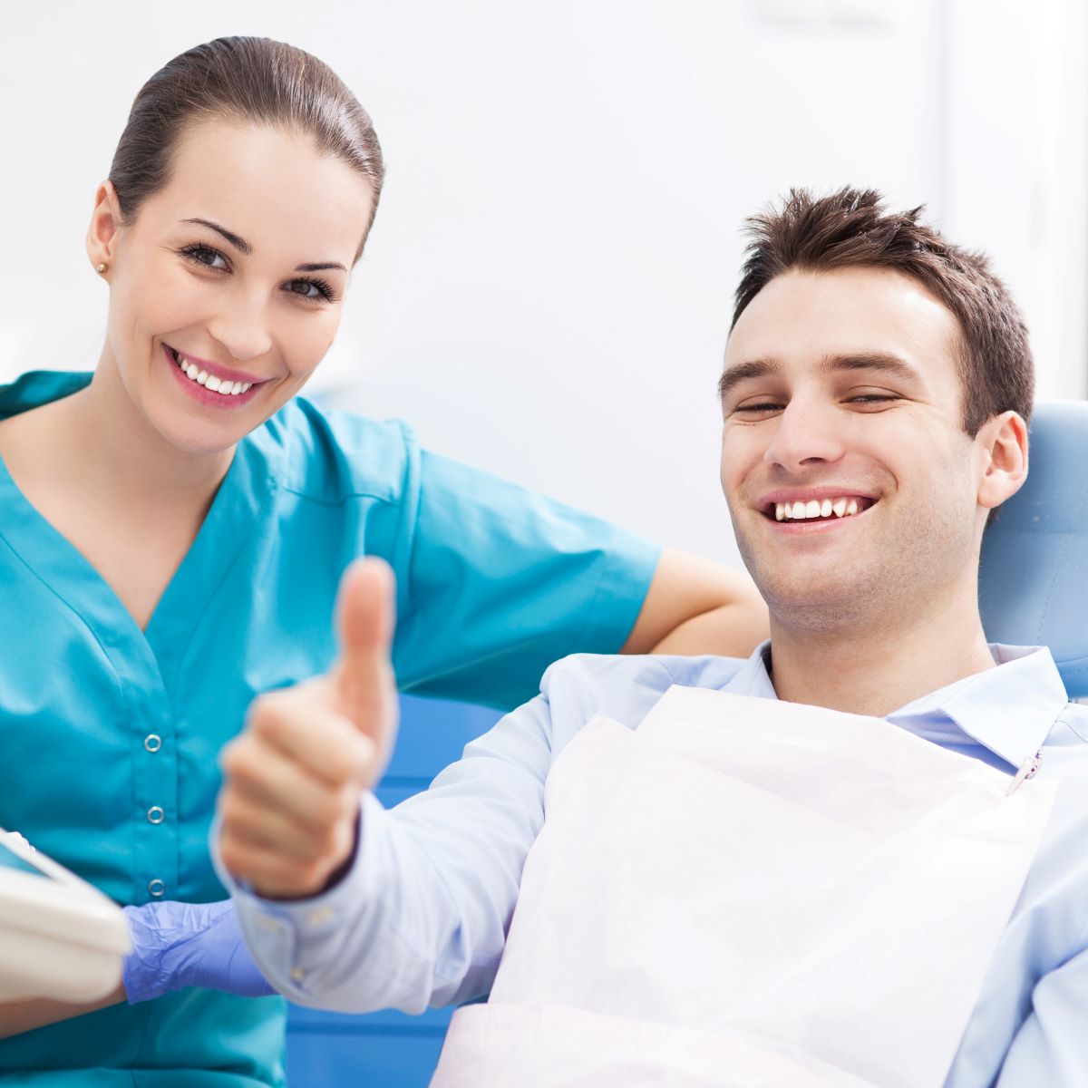Patient happy and giving the thumbs up after selecting new dentist